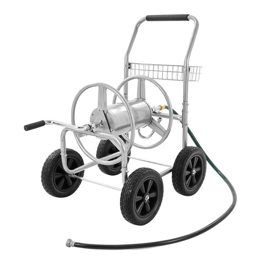 VEVOR Hose Reel Cart, Hold Up to 300 ft of 5/8ââ Hose, Garden Water Hose Carts Mobile Tools with 4 Wheels, Heavy Duty Powder-Coated Steel Outdoor Planting with Storage Basket, for Garden, Yard, Lawn