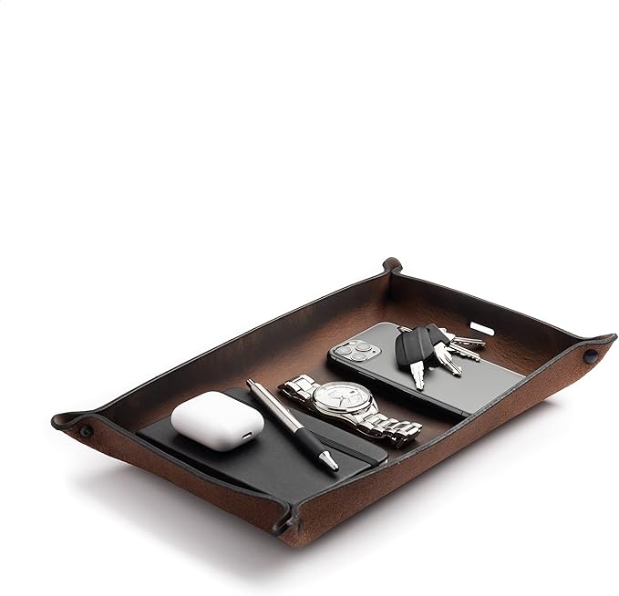 Main Street Forge Leather Valet Tray for Men â Rustic EDC Organizer for Keys, Phone & Wallet â Made in USA â Bootlegger Brown