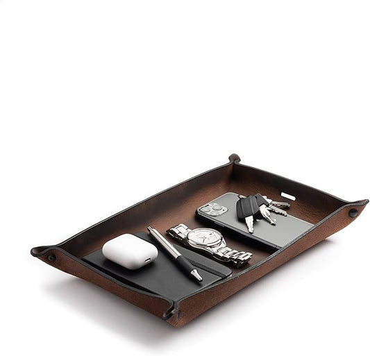 Main Street Forge Leather Valet Tray for Men â Rustic EDC Organizer for Keys, Phone & Wallet â Made in USA â Bootlegger Brown