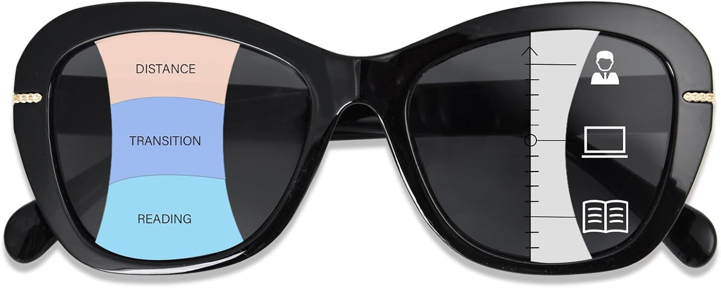 FONHCOO Progressive Multifocal Sunglasses for Women, Stylish Reader Sun Glasses Outdoor Reading Sunglasses UV400 Protection