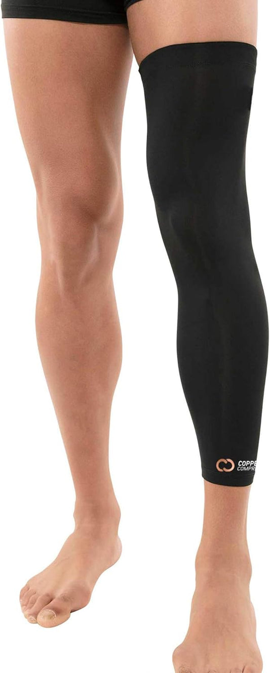Copper Compression Leg Compression Sleeve - Copper Infused Knee Stabilizer Brace for Running, Meniscus Tear, ACL, MCL, Arthritis, Joint Pain Relief - Thigh & Calf Support for Men & Women - Black - M