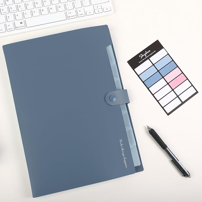 SKYDUE Expanding File Organizer with 8 Pockets, Accordion File Folders with Labels, Portable Document Paper Bill Receipt Organizer, Home College School Office Supplies, Letter Size, Blue