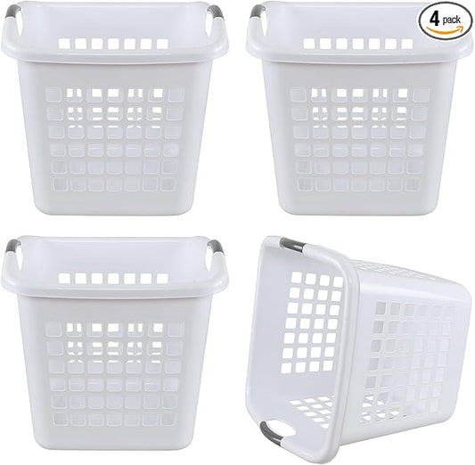 4 Packs 66 L Large Plastic Laundry Basket with Handle, 2 Bushel Plastic Laundry Hamper, Clothes Basket, White