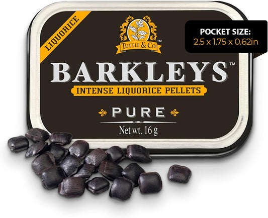 Barkleys Black Licorice Candy, Licorice Pellets - Gluten Free Licorice, Vegan- Black Licorice Intense (1 Can x 16 gr.)
