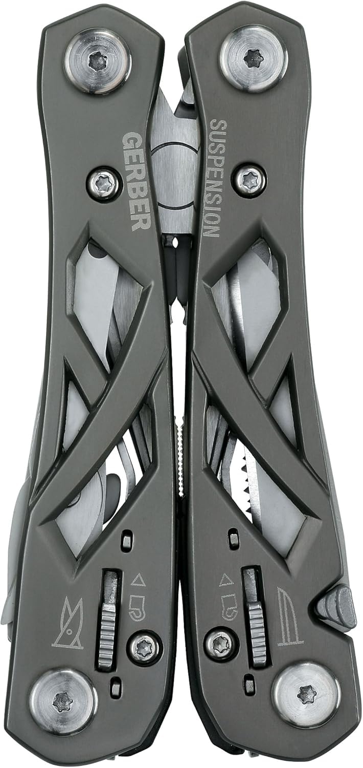 Gerber Gear Suspension 12-in-1 EDC Multi-Plier Multitool with Pocket Knife, Needle Nose Pliers, Wire Cutters and More, Gifts for Men, Camping and Survival, Grey