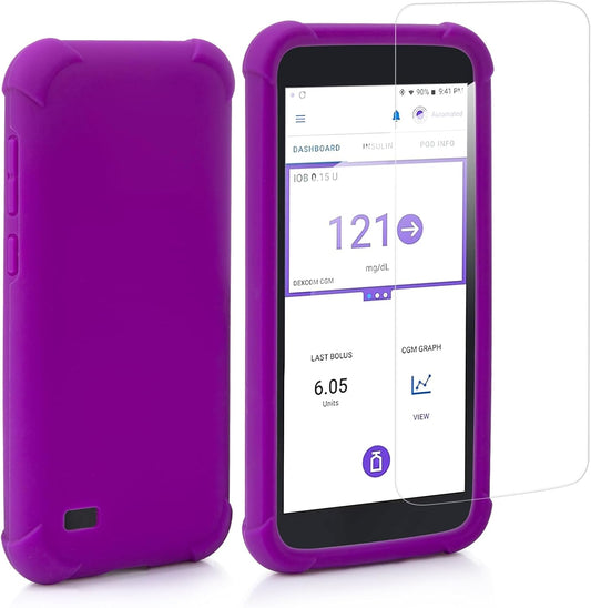 Compatible with Omnipod 5 PDM, Silicone Case & Tempered Glass Film Kit, Receiver Full Protection Set with Protective Cover & HD Screen Protector for Omnipod5, Anti-Fingerprint, Easy Installation