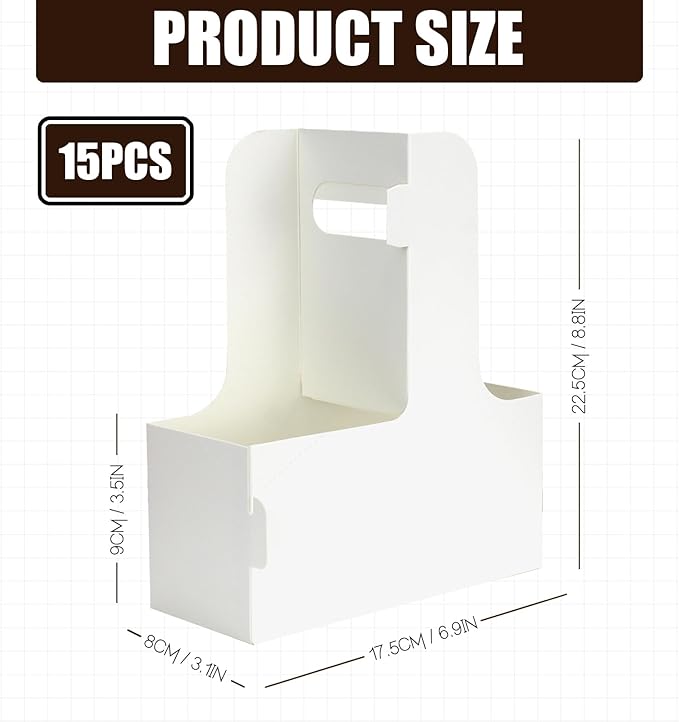 2 Cup Disposable Drink Carrier for Delivery with Handle,15 Count White Paperboard Cup Holder,Cup Carriers for Hot or Cold Drinks,Coffee Carrier, Food Delivery,Take Out Cup Carriers (White, 15 PCs)