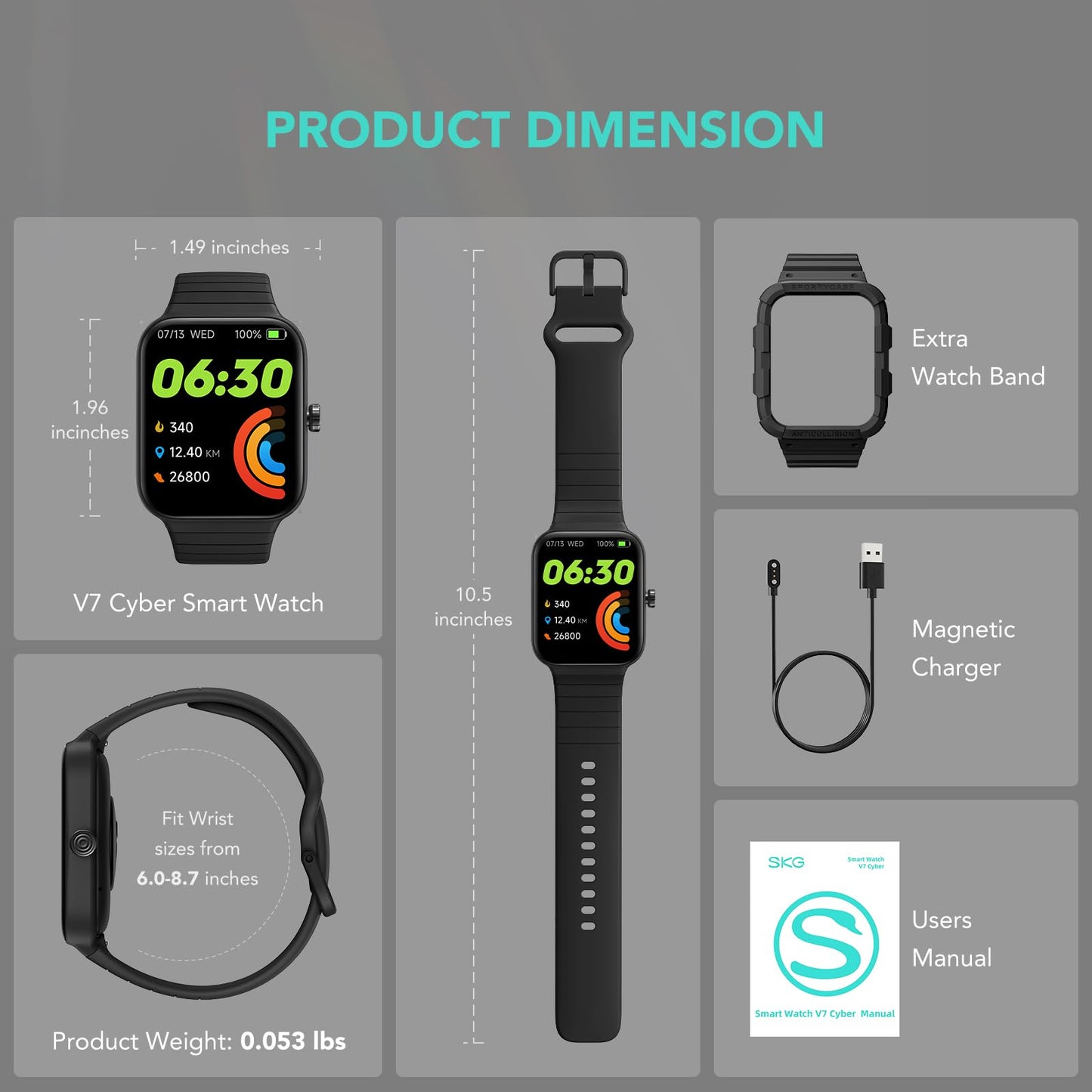 SKG Smart Watch for Men Women (Answer/Make Call), Alexa Built-in, Extra Black Band, 100+ Sports 1.8" Fitness Tracker with Heart Rate SpO2 Monitor, IP68 Smartwatch for Android iPhone, V7 Cyber Black