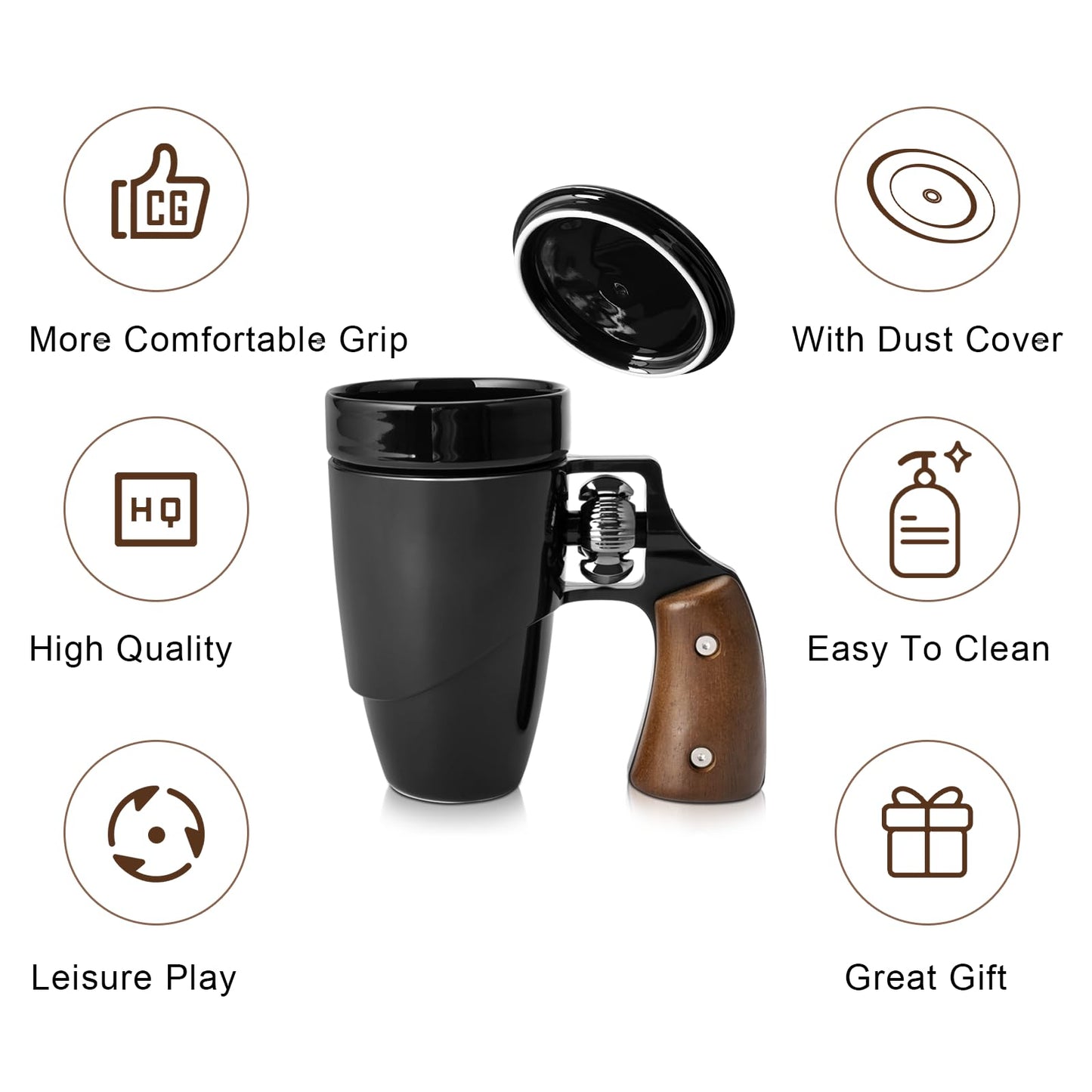 VIREESR Novelty Coffee Mugs for Men, Ceramic Funny Gun Cup, Revolver Mugs, Birthday Gifts for Father, Black Cool Unique Coffee Mug for Men, Fathers Day Dad Gifts(16 oz BLACK)
