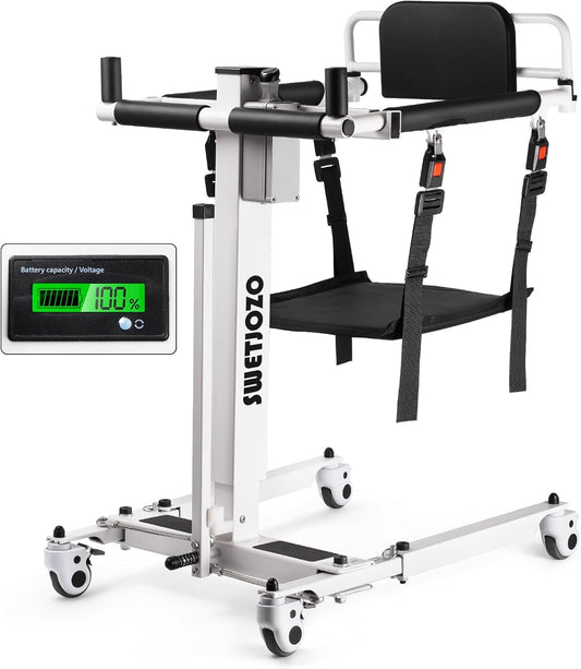 Electric Patient Lift Transfer Chair, Adjustable Medical Mobility Lift 33.8"-47.6", 300 lbs Capacity, Waterproof Shower Transfer Chair, Foldable Portable Handicap Transfer Aid for Elderly & Home Care