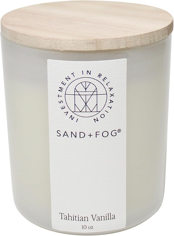 Sand + Fog Scented Candle - Tahitian Vanilla â Additional Scents and Sizes â 100% Cotton Lead-Free Wick - Luxury Air Freshening Jar Candles - Perfect Home Decor â 10oz