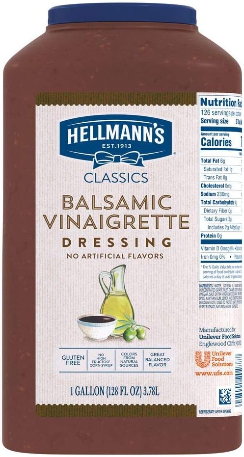 Hellmann's Classics Balsamic Vinaigrette Salad Dressing Jug Gluten Free, No Artificial Flavors or High Fructose Corn Syrup, Colors from Natural Sources, 1 gallon, Pack of 4