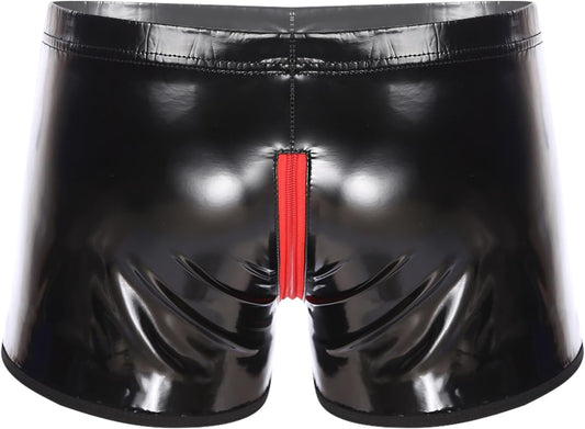 Freebily Men's Wet Look Latex PVC Leather Shorts Swimsuits Bulge Pouch Boxer Brief Club Hot Pants