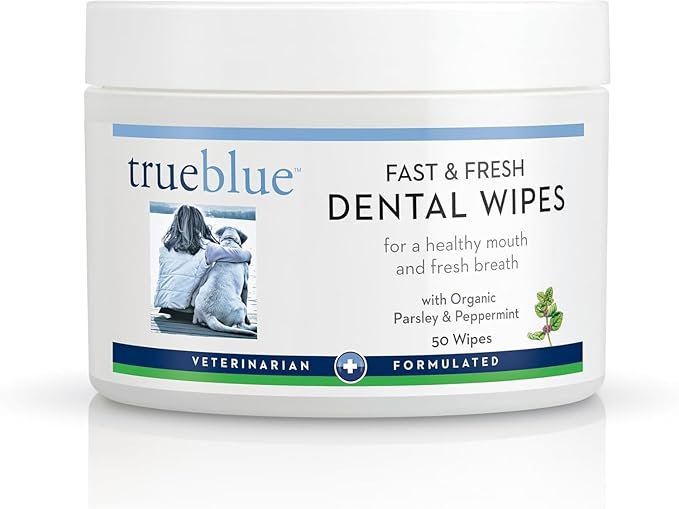 TrueBlue Parsley & Peppermint Fast and Fresh Dog Dental Wipes â Pre-Moistened Teeth Cleaning Pads - Non-Toxic, All-Natural Tooth Cleansingâ 50 Count