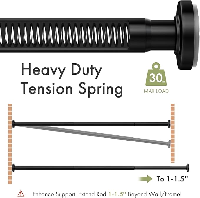 AmazerBath Spring Tension Shower Curtain Rod, 31-75 Inches Heavy Duty Tension Rod Rust Proof Bathroom Curtain Rod, Adjustable No Drill Easy Segmented Installation, Black