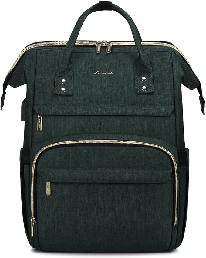 LOVEVOOK Laptop Backpack for Women,15.6 Inch Professional Womens Travel Backpack Purse Computer Laptop Bag Nurse Teacher Backpack,Waterproof Work Bags Carry on Back Pack with USB Port,Dark Green
