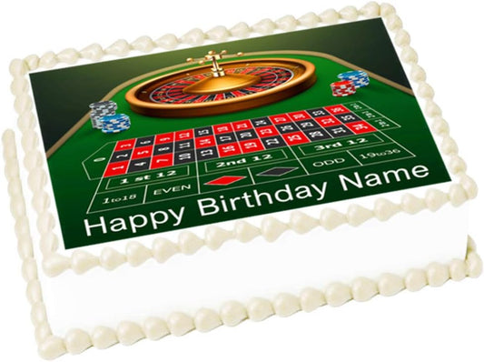 Casino Roulette 1/4 sheet (10.5 x 8 in.) Edible cake topper image Birthday Party Decoration.
