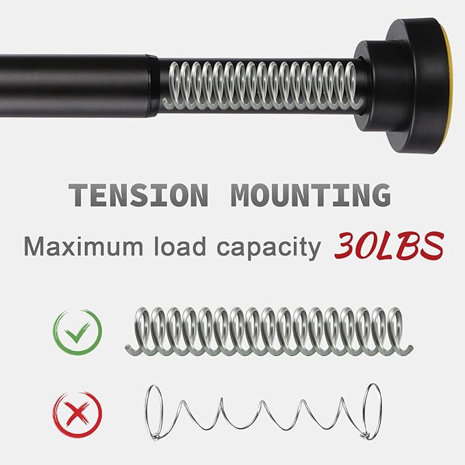 Thestoa Shower Curtain Rod Adjustable 43-66 inch, 1"Diameter Spring Tension Curtain Rod No Drill, Anti-Rust Non-Slip Shower Rod, Black Shower Curtain Rod for Bathroom Tension