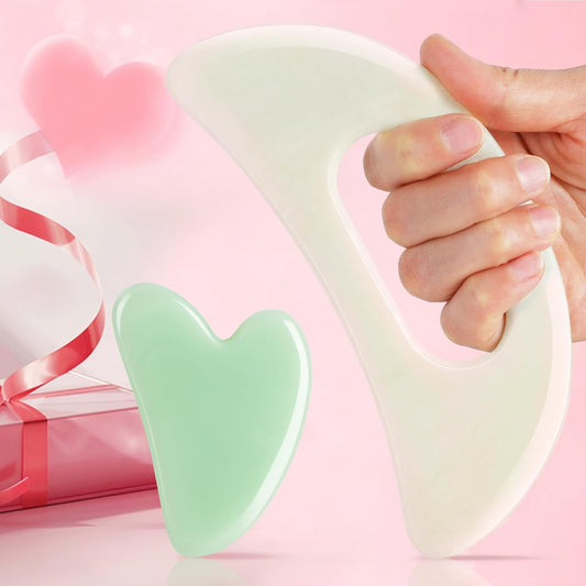 Jade Stone Gua Sha Massage Tool Set Larger Guasha Board with Handle Muscle Scraping Massage Tools Facial Anti Cellulite Spa Acupuncture Tools for Massage, Lymphatic Drainage Valentine's Day Gifts