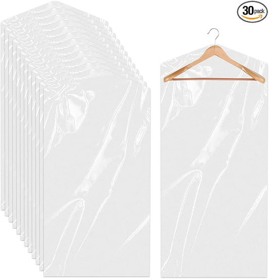 30 Pcs Clear Garment Cover 47 Inch Plastic Garment Bags for Hanging Clothes Dry Cleaning Bags Transparent Dust-proof Storage Covers for Skirt Coat Suit Shirt Jacket