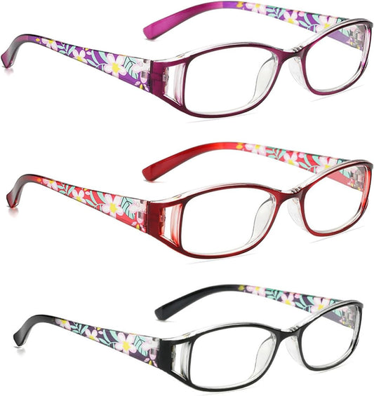LILLIE 3 pairs of stylish reading glasses with case, anti-blue light portable reader, black, purple and red (Color : Red, Size : 3.5x)