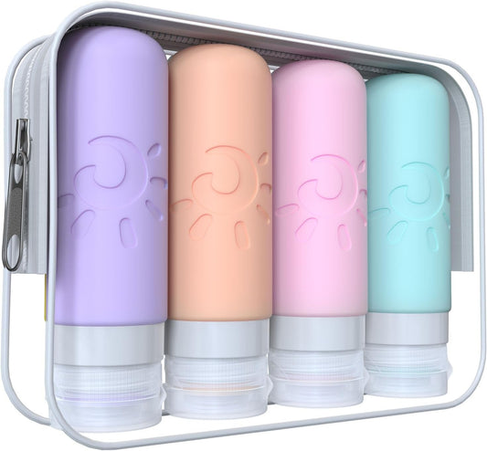 Zafit Travel Bottles for Toiletries, TSA Approved Travel Containers 3oz Leak Proof Travel Tubs Refillable Liquid Travel Accessories for Shampoo Conditioner Lotion Body Wash(Multicolored C)