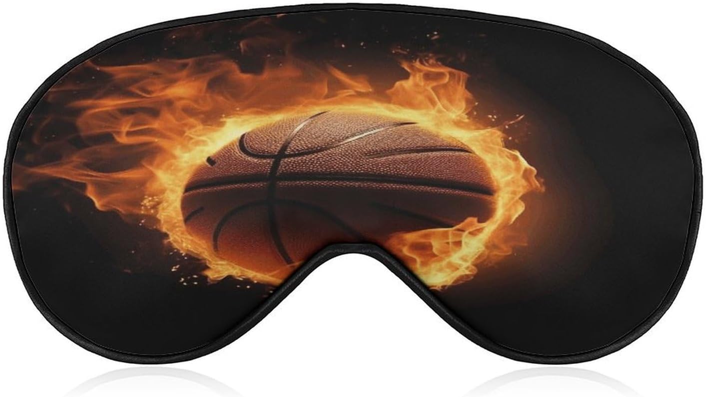 Burning Basketball Pictures Sleep Mask for Side Sleeper Women Men, Blindfold for Sleep, Travel, Yoga Nap Shift Work and Relaxation, Eye Mask with Adjustable Strap
