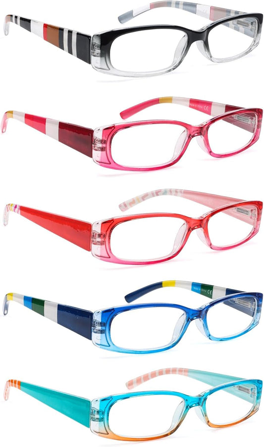 SIGVAN 5 Pack Spring Hinge Reading Glasses Rectangular Fashion Quality Readers for Men and Women (Multicolour 1, 3.00, x)