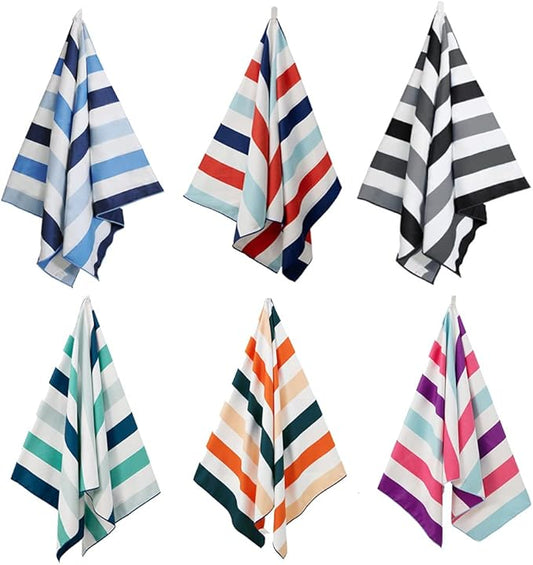 Exclusivo Mezcla 6 Pack Microfiber Quick Dry Beach Towels, Oversized Lightweight Sandfree Pool Towels for Swimming Camping Travel with Bagn (Mixed Color, 35x70 Inches)