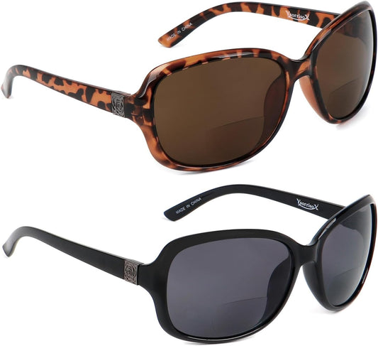 2 Pack Bifocal Reading Sunglasses for Women,Classic Vintage Outdoor UV Protection (1 Black& 1 Brown Tortoise, 2.5, x)