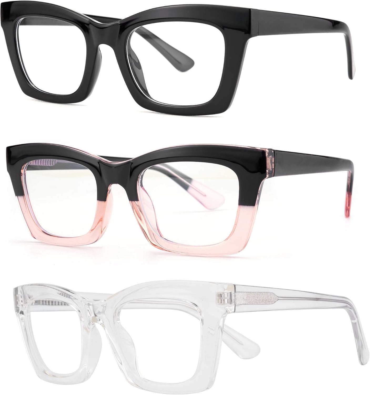 3 pack style Spring hinge Readers Blue Light Blocking Computer Square Reading Glasses for Women Men