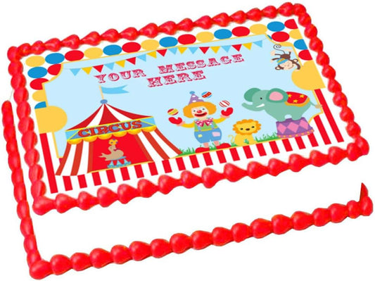 Circus Carnival 1/4 sheet (10.5 x 8 in.) Edible cake topper image Birthday Party Decoration.