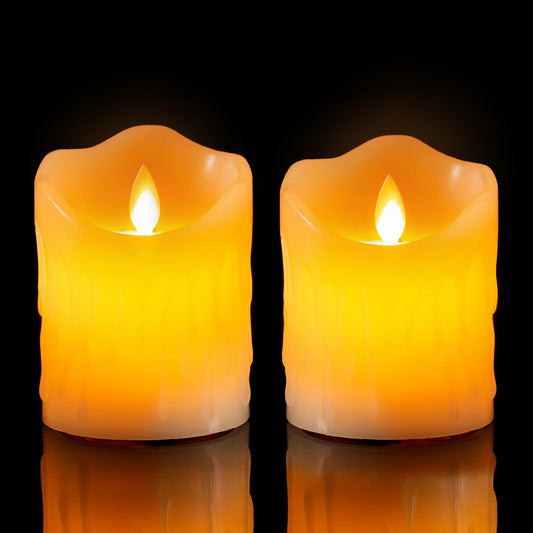 UNIVELA Flameless Candles, 3 X 4'' Flameless Candles with Remote, 2 Set Battery Operated Candle, Real Wax Dripping LED Candles with Timer, Flickering Feature, Electric Fake Candle for Christmas Decor