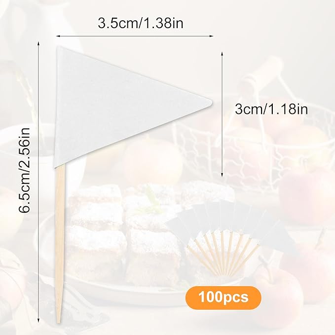 100 Pcs Toothpick Flags Mini Small Plain White Triangle Stick Golf Cupcake Toppers Sticks Blank Flag Fruit Cheese Markers Flags for Wedding Party Buffet Appetizers Dessert DIY Decoration Solid White