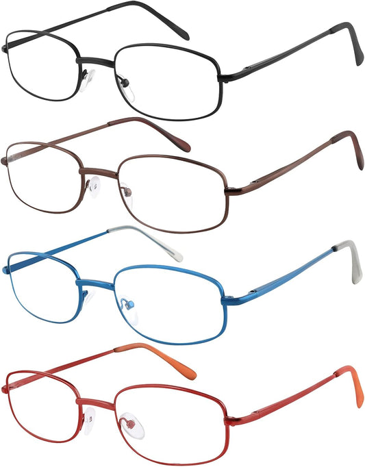 EFE Wire Frame Reading Glasses Readers for Women Men 3.0 Lightweight Metal Adjustable Spring Hinge Eyeglasses 4 Pack (Mixcolor, 3.0)