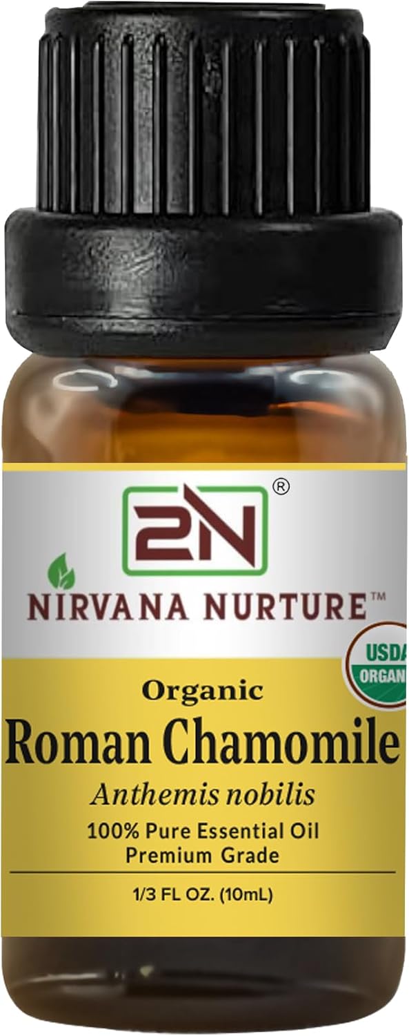 Roman Chamomile Essential Oil, USDA Certified Organic, 100% Pure Undiluted, Aromatherapy Oil for Diffuser, Hair & Skin Care