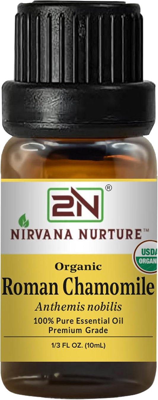 Roman Chamomile Essential Oil, USDA Certified Organic, 100% Pure Undiluted, Aromatherapy Oil for Diffuser, Hair & Skin Care