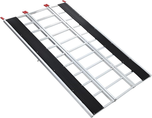 GarveeTech Snowmobile Loading Ramp, 1500Lbs Aluminum Tri-Fold Ramps with Ski Guides for Snowmobile, 85" x 54" Foldable Ramp with Straps for ATV, UTV, Lawn Tractor, Motorcycle, Truck & Trailer