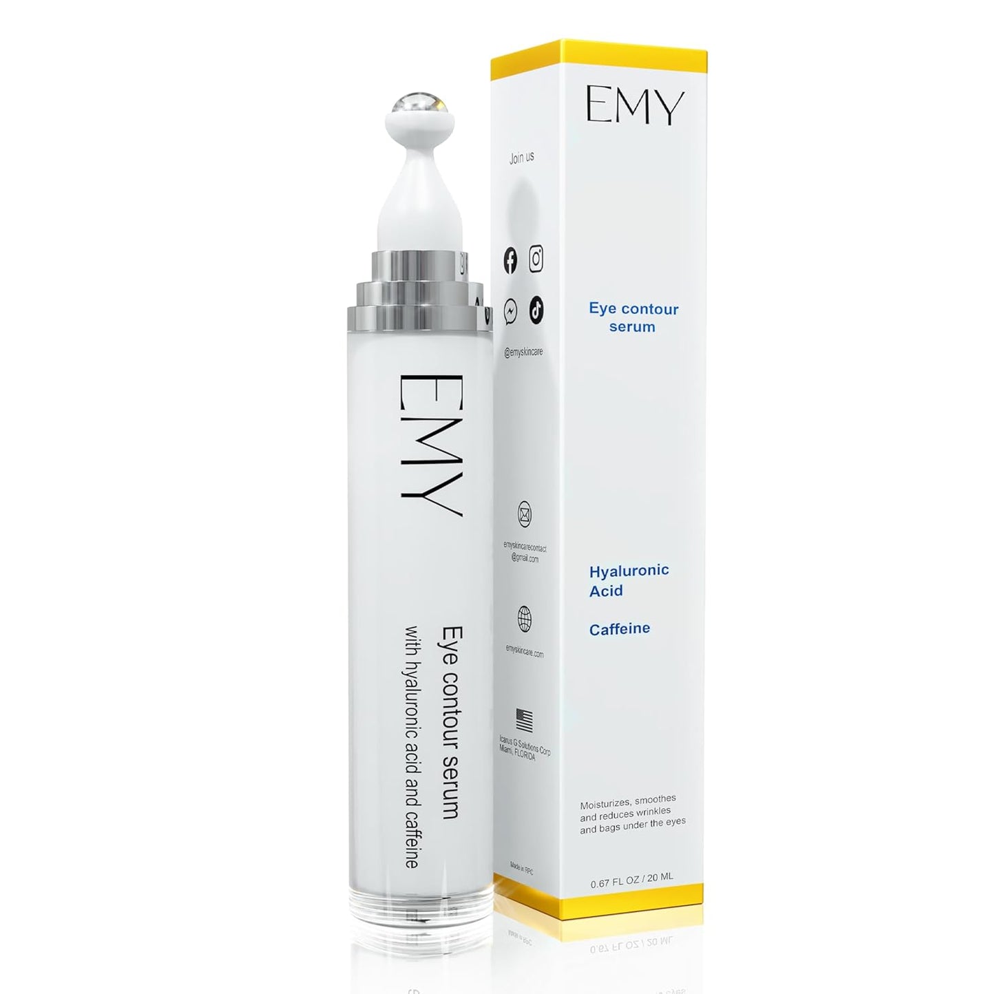 Eye Roller Serum Acid Hyaluronic Caffeine Moisturizing Plumping Massage Ball Reduces Dark Circles Bags Under Eyes Wrinkles and Fine Line Non-Greasy Suitable for Sensitive Skin