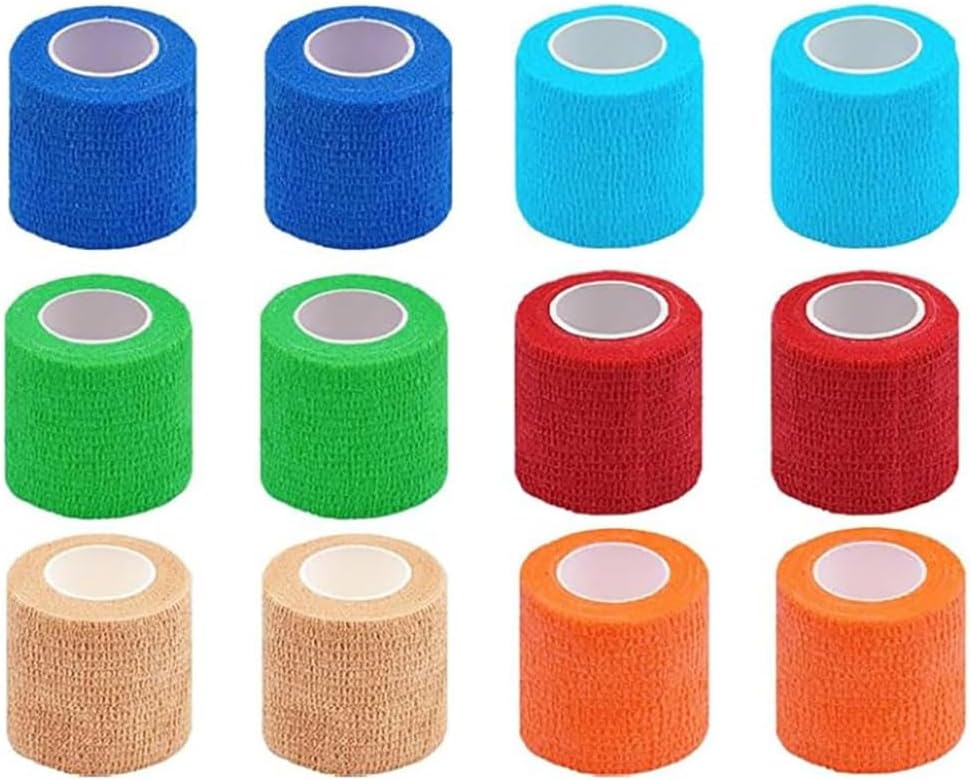 12 Rolls Self Adhesive Bandage Wrap 2" X 5 Yards Elastic Cohesive Bandage Wrap Athletic Tape for Sports Wrist Feet Ankle and Vet Wrap Grip Tape