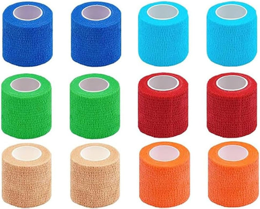 12 Rolls Self Adhesive Bandage Wrap 2" X 5 Yards Elastic Cohesive Bandage Wrap Athletic Tape for Sports Wrist Feet Ankle and Vet Wrap Grip Tape