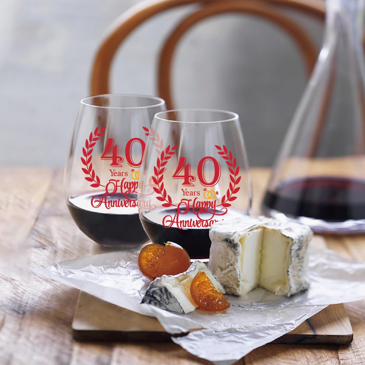 Perfectinsoy 40 Years Happy Anniversary Wine Glass Set of 2, 40th Anniversary Ruby Wedding Gifts for Mom, Dad, Wife, Soulmate, Couple, Funny Vintage Unique 40 Years Gifts, Wedding Present for Her Him