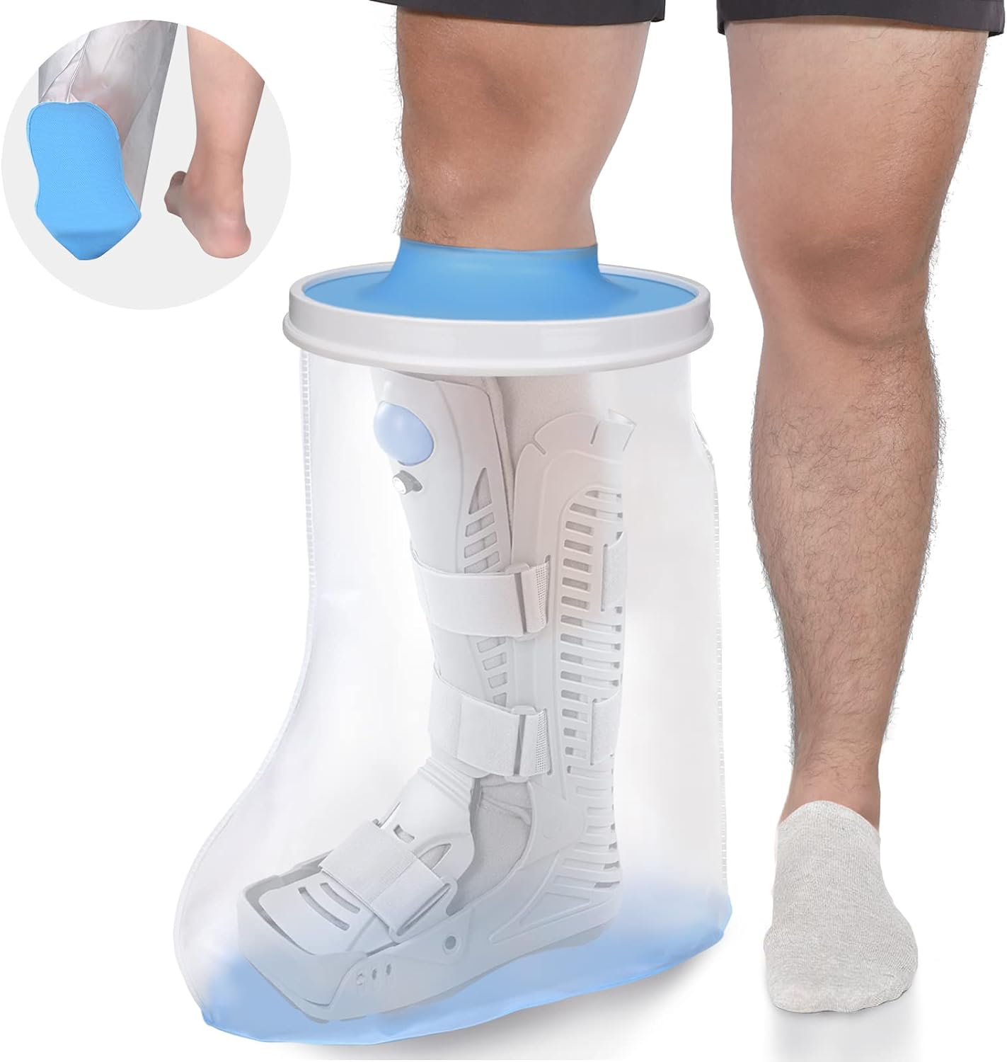 DNEOUXI Waterproof Extra Wide Leg Cast Cover for Shower, Extra Large Reusable Foot Protector with Non-Slip Bottom, Watertight Cast Sleeve for Plus Size Adults Post Surgery Boots, Fits Leg Size 12"-29"