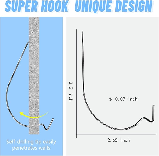 FURHUA 20pcs Black Super Hook Picture Hangers and Office Pack, Drywall Hooks for Hanging Pictures, Wall Hooks, Picture Hangers, Picture Hanging Kit，Hang Art, Clock, Shelves, Mirrors