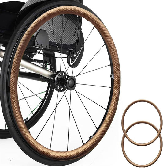 1 Pair 20/22/24 inch Wheelchair Push Rim Covers, Non-Slip Wear-Resistant Hand Push Protective Cover, Silicone Wheelchair Handrim Covers, Rear Wheel Grips Cover,Copper,24inch