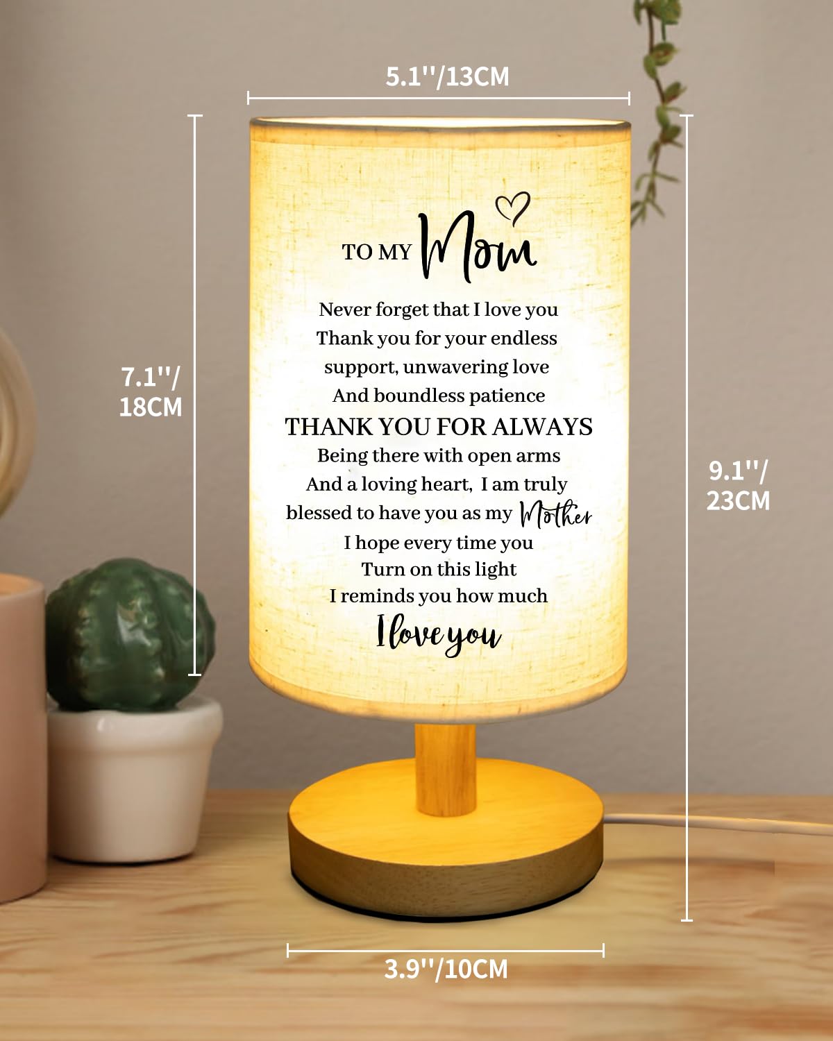 Birthday Gifts for Mom from Daughter Son, to My Mother Fabric Table Lamp, Mom Birthday Christmas Gifts from Kids, Bedside Table Lamp Presents for Mother