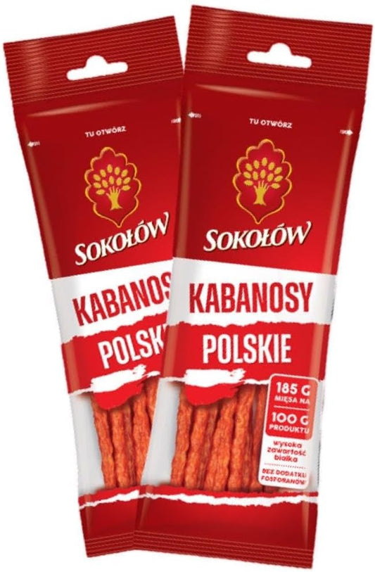 Dry Thin Kabanos, Polish Style Kabanosy, Cooked, Smoked and Dried Pork Sausage, Polish Traditional Meat 4.2 oz | 120g (pack of two)