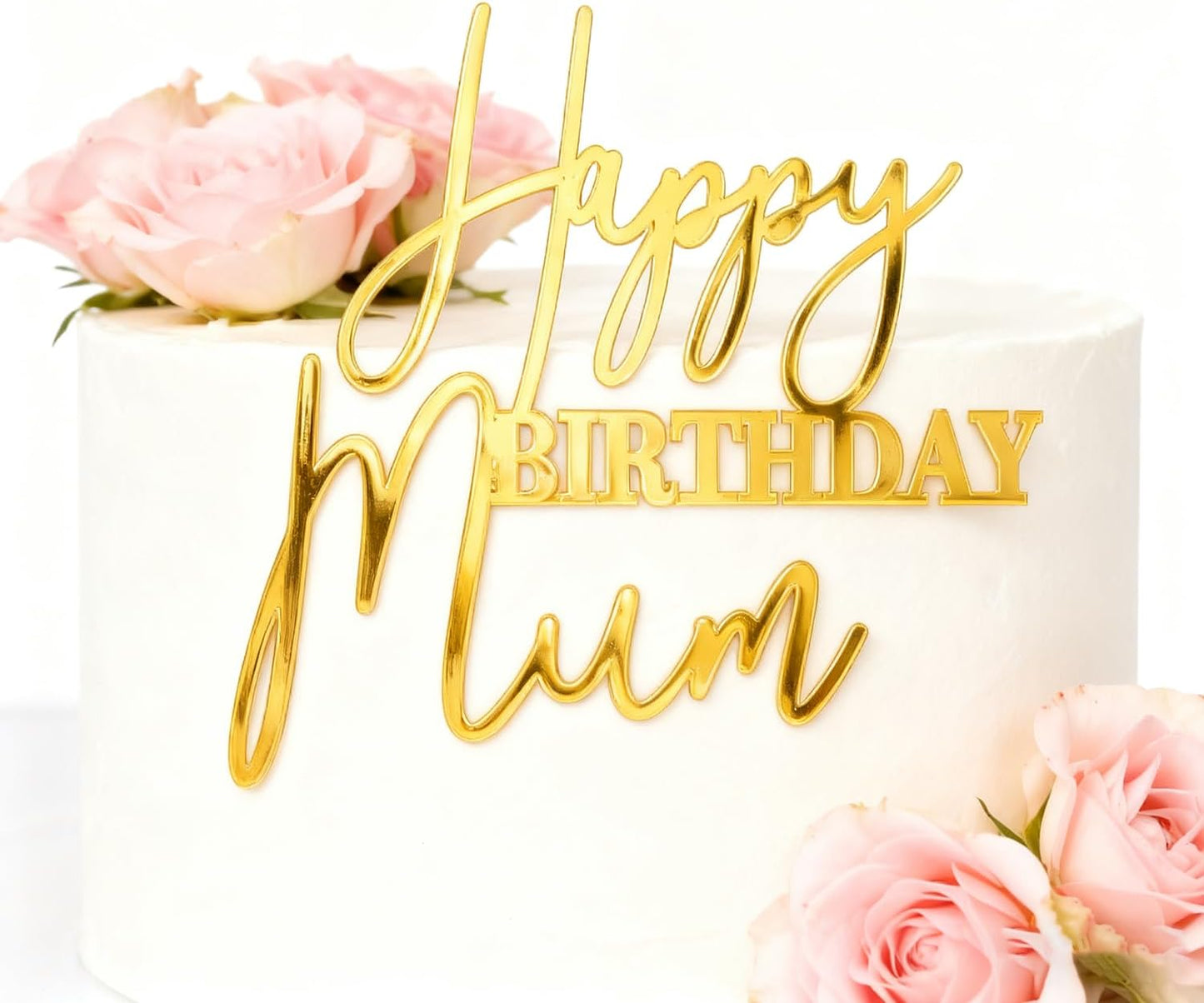 Happy Birthday Mum Cake Topper - Mother's Birthday Party Cake Decorations - Women's Mom Birthday Cake Charm Party Supplies, Acrylic Gold