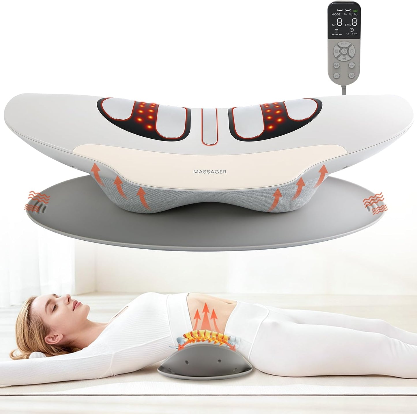 Electric Lumbar Traction Device, Used to Relieve Waist Pain, Multi-Functional Spinal Decompression Device with Dynamic Air Bag Traction, with Heat Therapy and Vibration Massage Functions