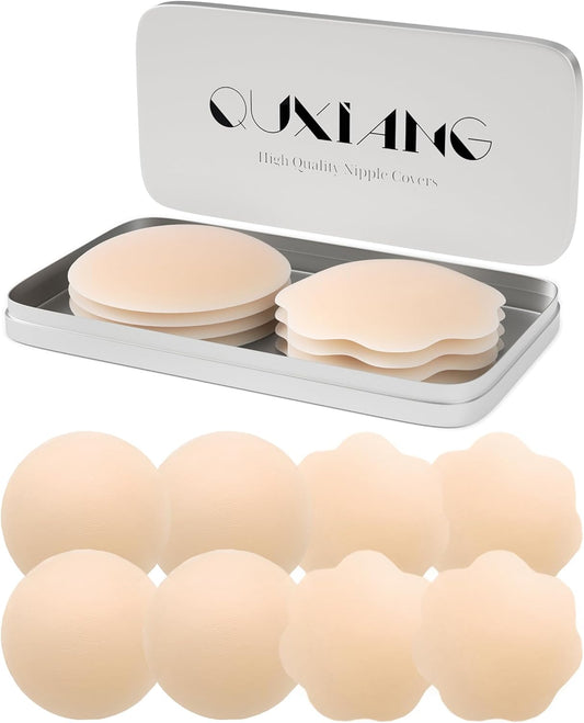 QUXIANG 4 Pairs Pasties Women Nipple Covers Reusable Adhesive Silicone Nippleless Covers Bra for Dress